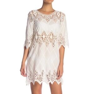 NWOT Pilyq Lisi Crochet Lace Cut Out Coverup Dress in Water Lily XS/S